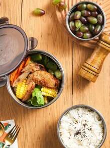 304 Stainless Steel Crisper Round Lunch Box With Lid, Refrigerator Storage Box, Multi-functional Lunch Box, Leak-proof Seal - Black - View 5