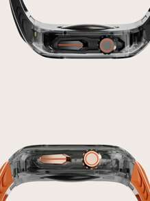 TPU手錶帶兼容蘋果手錶8 44mm 45mm 49mm，透明PC改良運動時尚商務宴會網狀手錶帶，兼容S7 /蘋果手錶系列5，用於Ultra S8 / 9的矽膠手錶帶，男女冰川時尚手錶帶，與SE6集成的先進保護套 - 黑色 - 查看 4