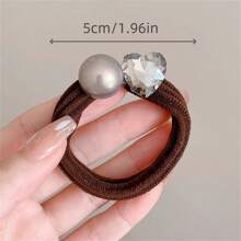 1入組女士咖啡色優雅假珍珠高彈力愛心方形鬆緊帶馬尾髮帶簡約套 - 咖啡 - 查看 4