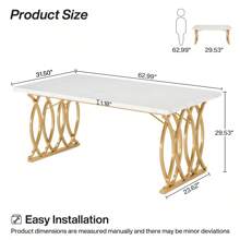 Tribesigns Modern Dining Table For 4-6 People, 63" Large Rectangular Kitchen Table With Faux Marble Tabletop And Gold Geometric Legs, Unique Dinner Table Kitchen & Dining Room Furniture, Decor Home Furniture, White And Gold - White & Gold - View 9
