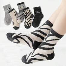 5入組男女童中筒襪,適用於幼童和較大兒童,秋冬季節專用