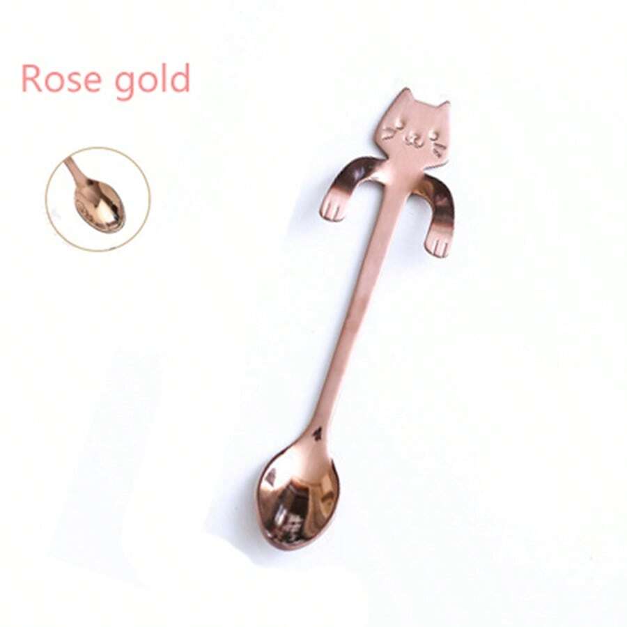 Stainless Steel Rose Gold Cat Shaped Coffee Spoon - rose gold - View 1