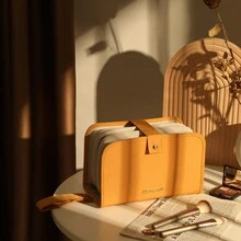 LEHUO Travel 1pc Book Style Portable Large Capacity Cosmetic Bag, Makeup Storage Case For Skincare Products Spring Minimalist - Yellow - View 1