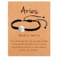 1pc Women's Handmade Woven Stainless Steel 12 Constellations Bracelet With Card For Birthday Gift - Black - View 1