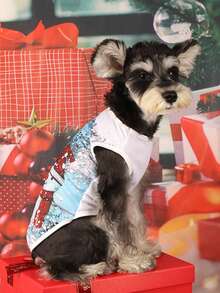 新款聖誕卡通網眼短袖小狗,透氣網布日常寵物服裝 - 藍色 - 查看 2