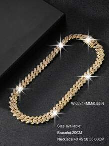 kuuioe 1pc Europe & America Style Hip-Hop Men & Women Full Diamond Chain Necklace & Bracelet, 20-60cm