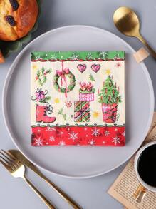 20入組聖誕禮物&樹&靴圖案多彩印花一次性餐巾紙,適用於派對、聚會、晚宴和舞會 - 彩色 - 查看 1