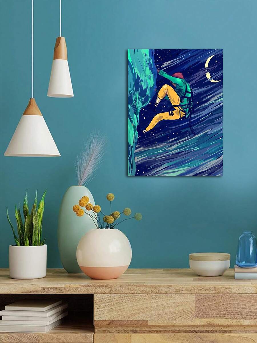 1幅卡通攀爬圖片海報,用於臥室、客廳、書房的牆面裝飾,帆布印刷,無框裝 - 彩色 - 查看 1