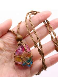 1入組天然石頭編織繩原石吊墜項鍊，迷人的男女珠寶配件，日常禮物 - 1件 - 查看 20