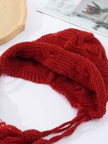 1 Unisex Tassel-decorated Ear Protection, Fashionable And Simple Red Woolen Hat, Suitable For Outdoor Cold Protection And Warmth In Autumn And Winter. - Burgundy - View 4