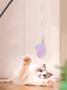 1 Miếng Đầy màu sắc Lông vũ + Pom-pom Tương Tác Đồ Trêu Mèo Với chuông - Nhiều màu - Xem 4