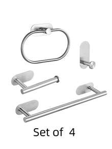 4 cái/bộ Đen Thép không gỉ Khăn tắm Nhẫn Giá đỡ cuộn khăn giấy , áo & Mũ Cái móc Bộ Đối với Phòng tắm - Bạc - Xem 5