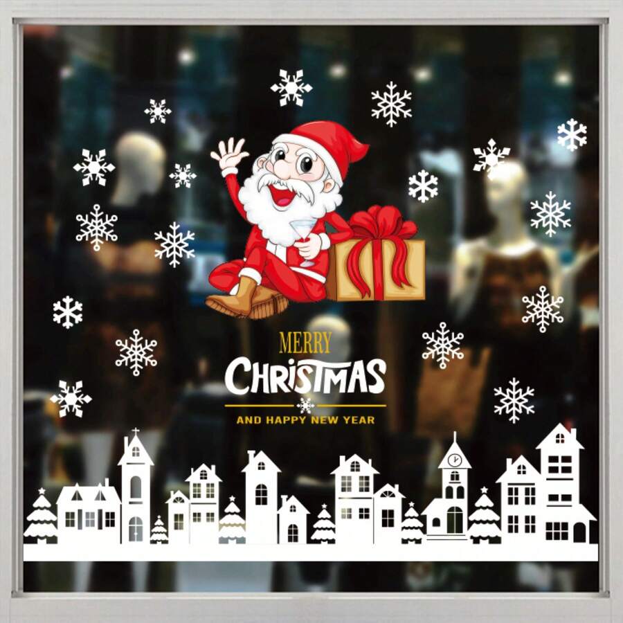 Giáng sinh Đồ trang trí Tĩnh điện Hình dán Đối với Cửa hàng Cửa sổ Và Cửa kính Nổi bật Ông già Noen , Cây Và Phong cảnh - nhiều màu - Xem 1