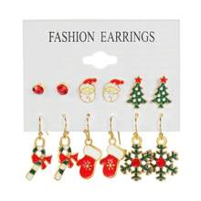 12pcs/set Christmas Earrings Santa Claus Reindeer Bell Shape Oil Drip Earrings With Gift Box - Multicolor - View 16