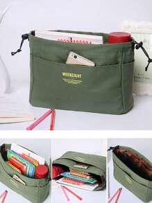 1入組便攜式材質化妝包帆布收納包,實用帆布中號旅行收納包,便攜式化妝包媽咪整理包,大容量多功能收納袋拉繩帆布收納袋,旅行化妝包洗漱袋,收納整理包 - 軍綠色 - 查看 1