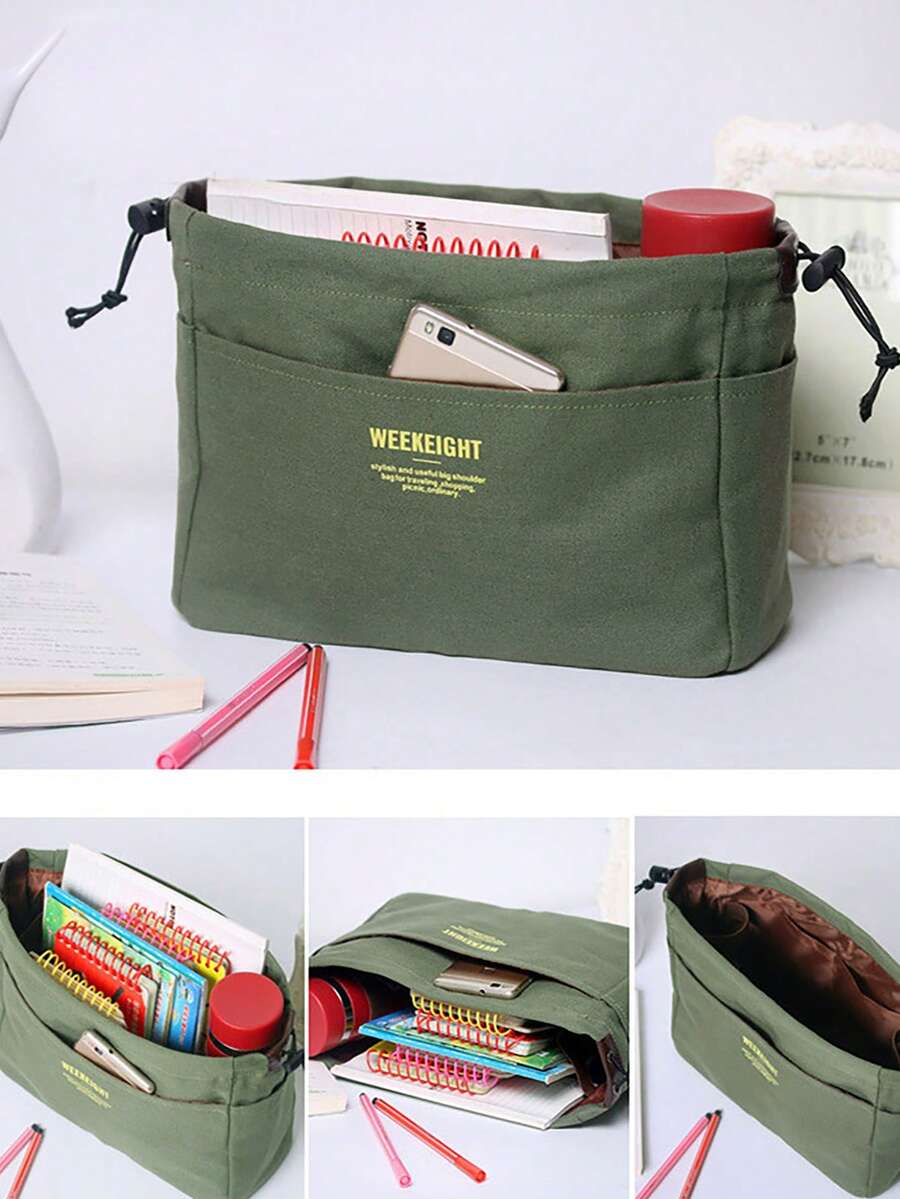 1入組便攜式材質化妝包帆布收納包,實用帆布中號旅行收納包,便攜式化妝包媽咪整理包,大容量多功能收納袋拉繩帆布收納袋,旅行化妝包洗漱袋,收納整理包 - 軍綠色 - 查看 1