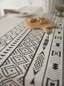 1pc Bubaba Multi-Color Geometric Pattern Beige Rectangular Tablecloth, Bohemian Retro Printed Home Decor Placemat Napkin Suitable For Bedroom, Dining Room, Kitchen, Party, All Season - Multicolor - View 10