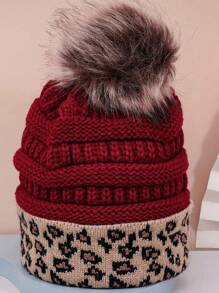 1pc Unisex Gray Ski Hat, Y2k Striped Edge Design Pom Pom Beanie, For Outdoor Sports Casual Wear, Winter