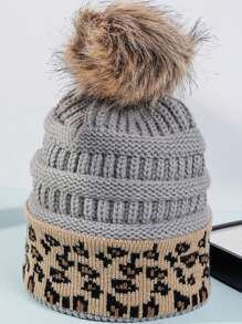 1pc Unisex Gray Ski Hat, Y2k Striped Edge Design Pom Pom Beanie, For Outdoor Sports Casual Wear, Winter