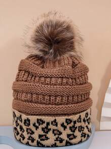 1pc Unisex Gray Ski Hat, Y2k Striped Edge Design Pom Pom Beanie, For Outdoor Sports Casual Wear, Winter