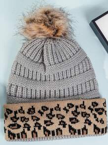 1pc Unisex Gray Ski Hat, Y2k Striped Edge Design Pom Pom Beanie, For Outdoor Sports Casual Wear, Winter