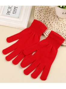 2pcs/set Unisex Solid Color Knitted Acrylic Wool Blend Elastic Warm Magic Gloves For Winter - Red - View 1