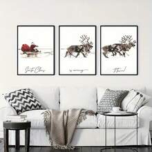 3pcs Christmas Deer & Santa Claus Design Decorative Wall Art Paintings - Apricot - View 1