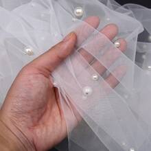 1 件时尚优雅人造珍珠装饰新娘头纱，多种尺寸短/长单层欧美风格婚礼头饰 - 米色 - 查看 9