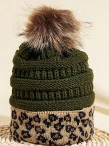 1pc Unisex Gray Ski Hat, Y2k Striped Edge Design Pom Pom Beanie, For Outdoor Sports Casual Wear, Winter