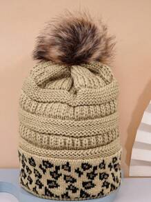 1pc Unisex Gray Ski Hat, Y2k Striped Edge Design Pom Pom Beanie, For Outdoor Sports Casual Wear, Winter