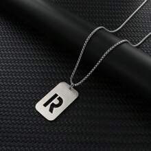 1pc Hollow Out Letter Necklace For Men, Hip Hop Sweater Chain Jewelry, Rectangular Smooth Tag Pendant - Silver - View 16