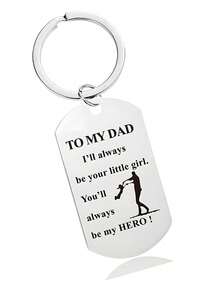 1pc Stainless Steel Keychain With 'to My Dad' Pendant Decor Gift, Father's Day Gift For Daughter To Father, Dad Keychain, Parent Gift - Silver - View 2