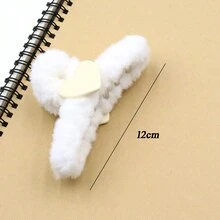 1個大號髮卡夾,多色毛絨毛捕捉髮夾下巴夾愛心裝飾,適用於女士,可固定粗細頭髮、時尚捲髮配件