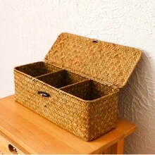 1pc Seagrass Woven Box, Home Display Decor Storage Box, Gift Wrapping Box, New Year Gift Packaging And Storage Box, Bedroom Living Room Home Organizing And Storage Basket, Metal Frame Garden Planters, Modern Bohemian Rope Hanging Baskets, Natural Mix Rattan Accents For Coastal Vibes Patio Decor,For Back To School