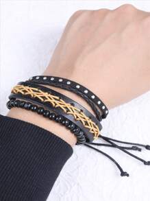 1pc Natural Stone Black Chain Bracelet For Men - Multicolor - View 7