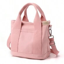 一件粉色日系帆布千層包拉鍊款多隔層手提包饅頭袋女士單肩包斜跨小包 - 粉色 - 查看 2