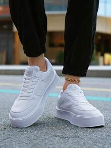 New Men's Leather Waterproof Thick-soled Elevator Slip-resistant Comfortable Wear Resistant Sports Walking Shoes - White - View 3