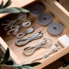 1入組帶鉤環的數據線整理工具，5米纜線捆綁卷軸，電腦桌線材整理器，線材固定帶 - 灰色 - 查看 3