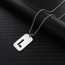 1pc Hollow Out Letter Necklace For Men, Hip Hop Sweater Chain Jewelry, Rectangular Smooth Tag Pendant - Silver - View 35