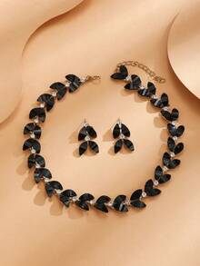 3 cái/bộ Lễ hội Đen Lá cây Dây chuyền & Hoa tai Của phụ nữ Đồ trang sức Qủa tặng - màu đen - Xem 2