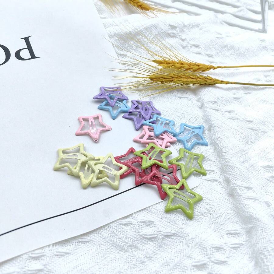 18 件糖果色五尖星髮夾 Y2k 原宿頭飾可愛甜美星形百搭飾品 - 彩色 - 查看 1