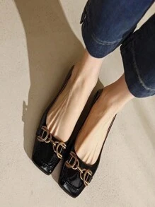 Mellisa 新款温柔低跟女鞋，秋季低帮法式方头平底鞋 - 黑色 - 查看 2