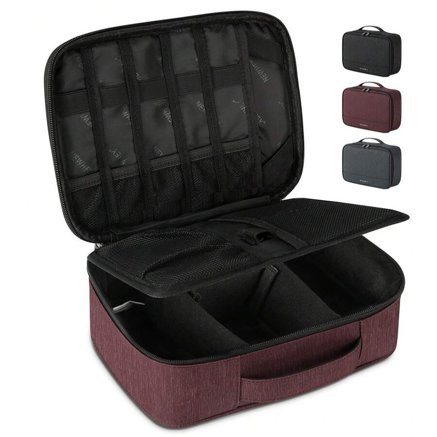 Cable Organizer Bag Multifunctional Waterproof Gadget Double Layer Electronic Accessories Travel Storage Bag For Cables USB Drive Charger Power Bank IPad - 紅色 - 查看 1