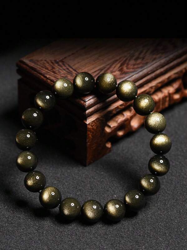 1pc Gold Obsidian Beads Hand String Fashion Yoga Single Loop Bracelet Suitable For Men And Women's Daily Wear
