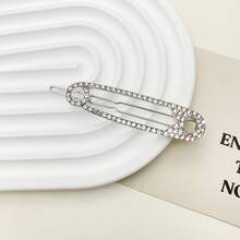 1pc Simple Full Rhinestone Barrette Hair Clip For Girls, Suitable For Hairpins, Bangs And Hair Accessories - Silver - View 1