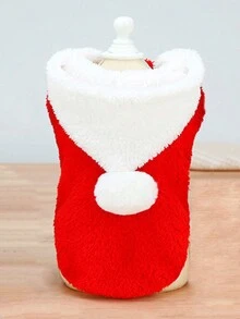 1件泰迪熊連帽毛絨絨運動衫,舒適雙面絨面料寵物衣服,適用於貓狗,紅色 - 紅色 - 查看 6