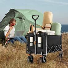 Debao Collapsible Wagon Cart Heavy Duty Foldable, Portable Folding Wagon with Ultra-Compact Design, Utility Grocery Wagon for Camping Sports Shopping, Black