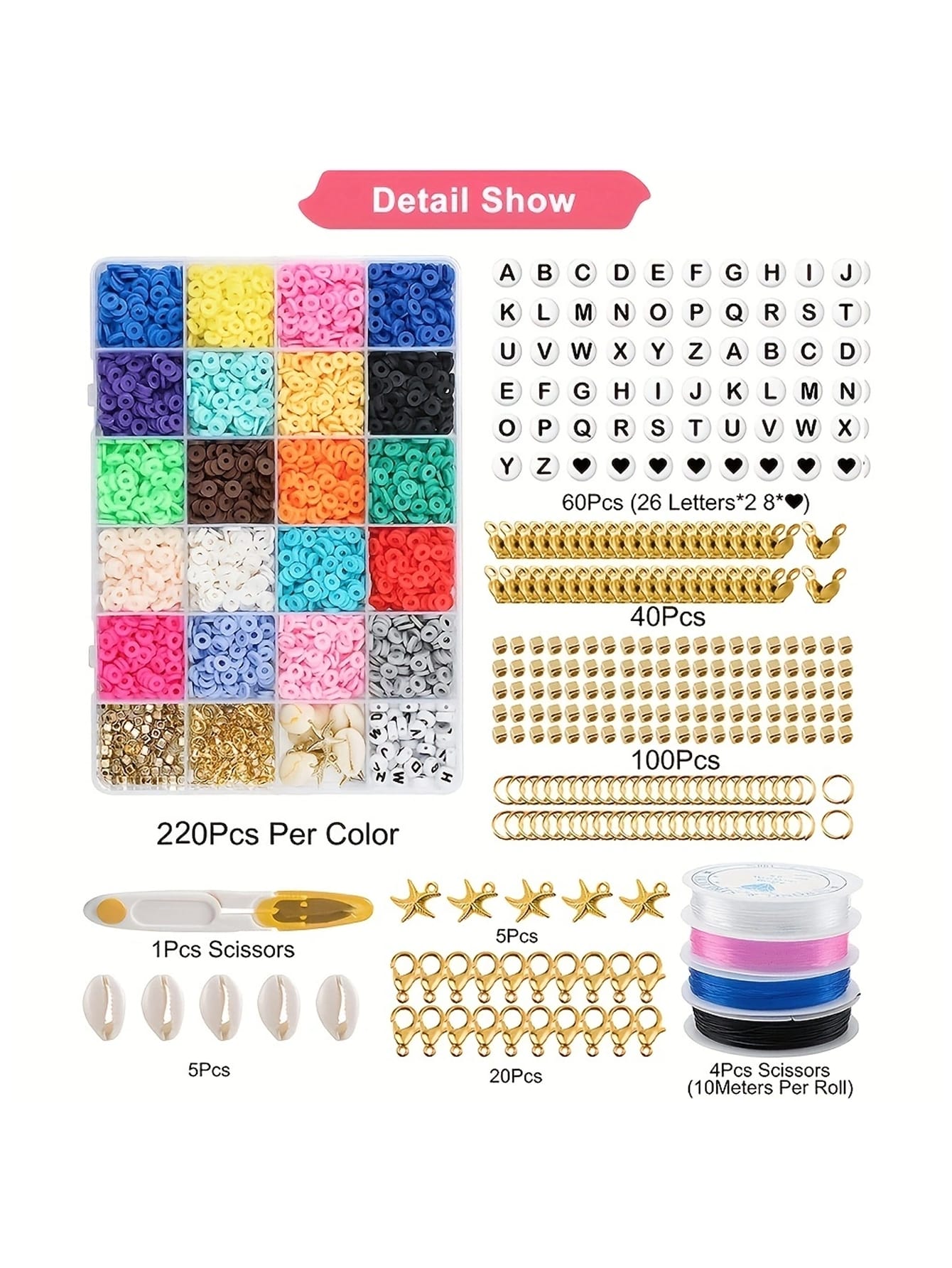 4000pcs Flat Clay Beads for Jewelry Bracelet Making Kit,6mm Flat