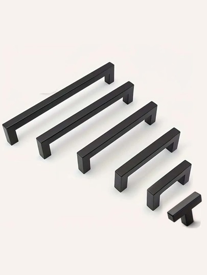 1pc/4pcs Black Cabinet Handle, Square Furniture Hardware Stainless Steel Kitchen Handle, Door Knob Cabinet Wardrobe Drawer Pull