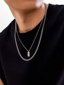 2 件/套時尚簡約幾何金屬吊墜項鍊適合男士日常佩戴